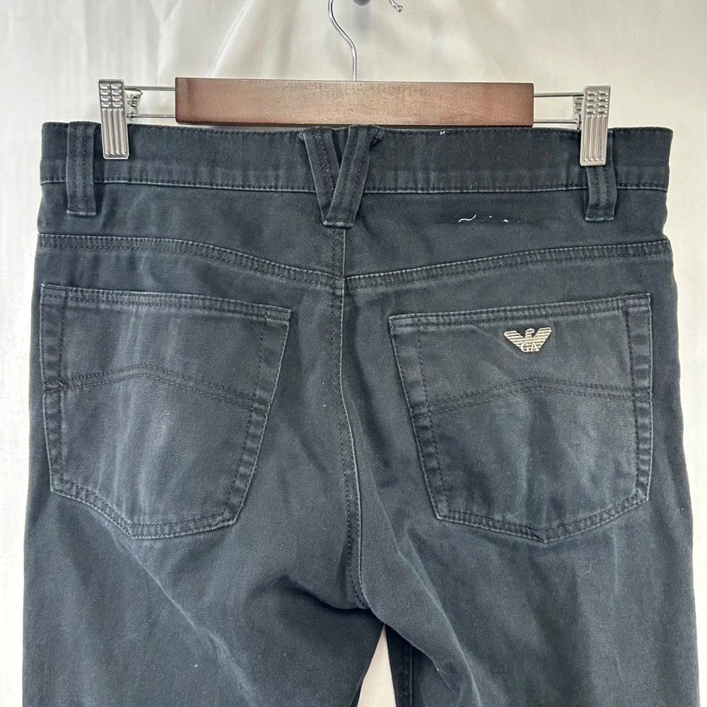 Armani Jeans Straight Leg Denim Mens 31x27 Black Made in Italy Eagle Logo